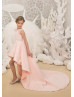 Ivory Lace High Low Pink Lining Flower Girl Dress